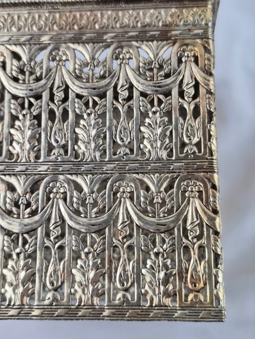 Vintage Hollywood Regency Filigree Vanity Ornate Square Tissue Box Cover